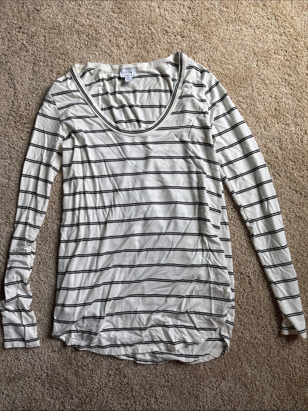 Women's Striped Scoop Neck Long Sleeve Tee - White/Black